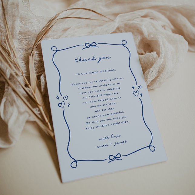 Whimsical Blue Wedding Reception Table Thank You Card (Creator Uploaded)