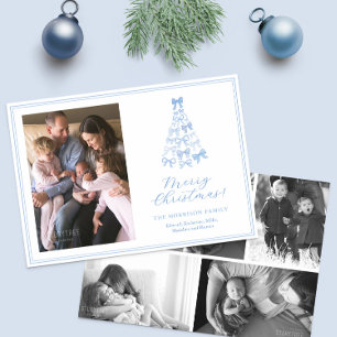 Whimsical Blue White Bows Merry Christmas Photo Holiday Card