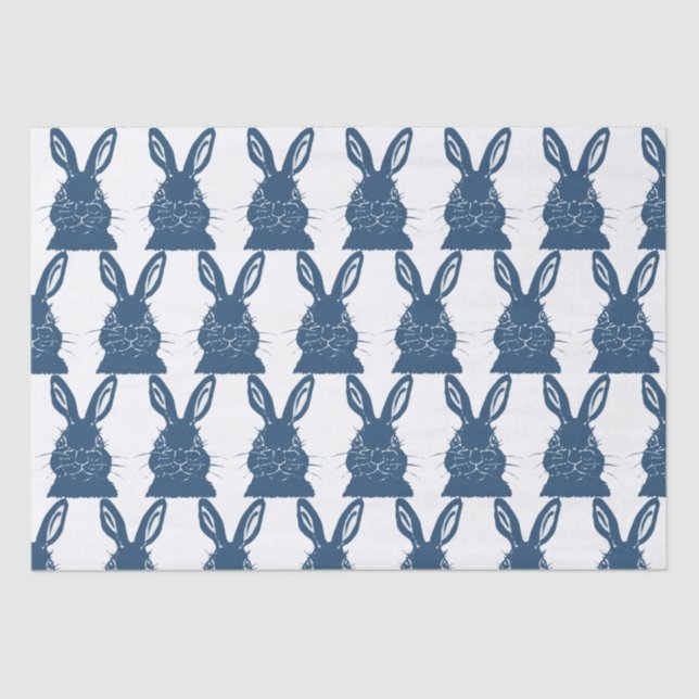 Whimsical Blue & White Bunny Rabbit Easter Pattern Tissue Paper (Front)