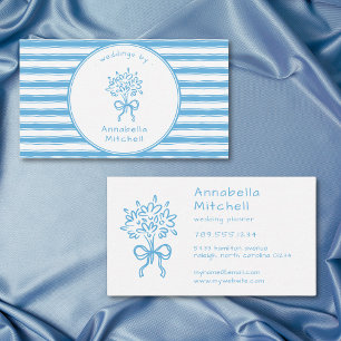 Whimsical Blue White Stripe Event Planner Florist Business Card