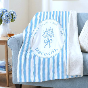 Whimsical Blue White Stripe Preppy Mom Established Sherpa Blanket