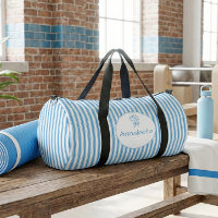 Whimsical Blue White Stripe Preppy Monogram