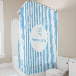 Whimsical Blue White Stripe Preppy Monogram Shower Curtain