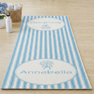 Whimsical Blue White Stripe Preppy Monogram Yoga Mat
