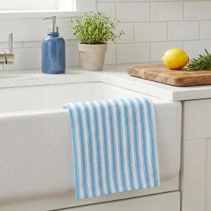 Whimsical Blue White Stripe Preppy Tea Towel