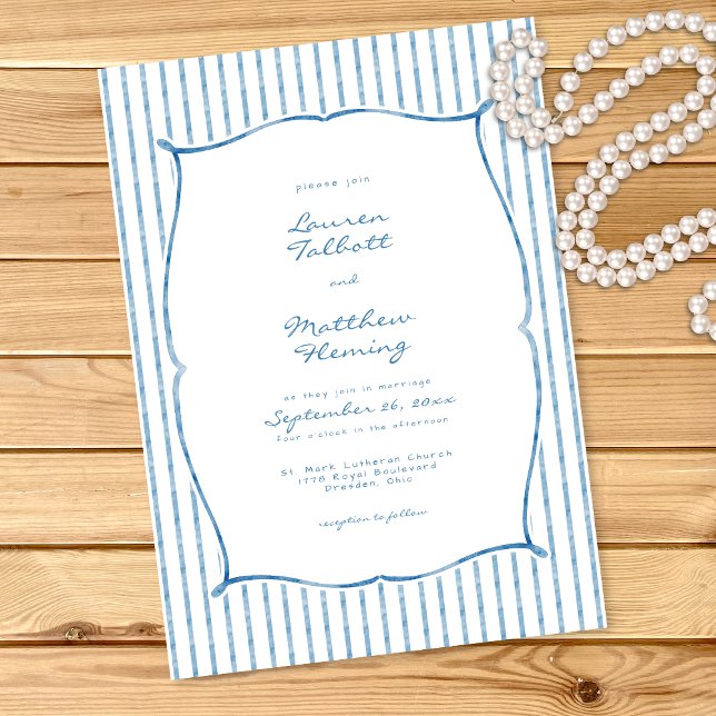 Whimsical Blue White Watercolor Stripe Wedding Invitation (Whimsical Blue White Watercolor Stripe Wedding Invitation)