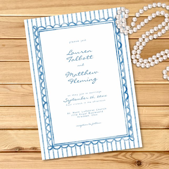 Whimsical Blue White Watercolor Stripe Wedding Invitation (Whimsical Blue White Watercolor Stripe Wedding Invitation)