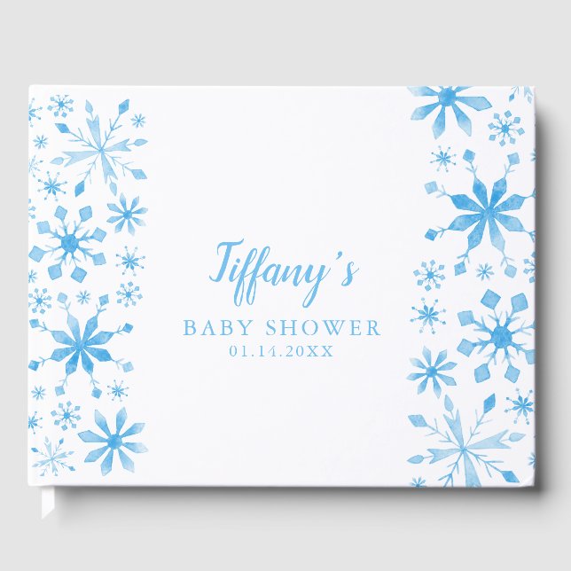 Whimsical Blue Winter Wonderland Baby Shower Guest Book (Front)