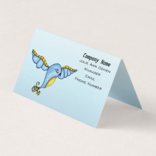 Whimsical Bluebird Yellow Accents in Flight blue Business Card
