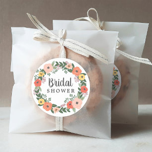 Whimsical Blush Coral Floral Bridal Shower Classic Round Sticker