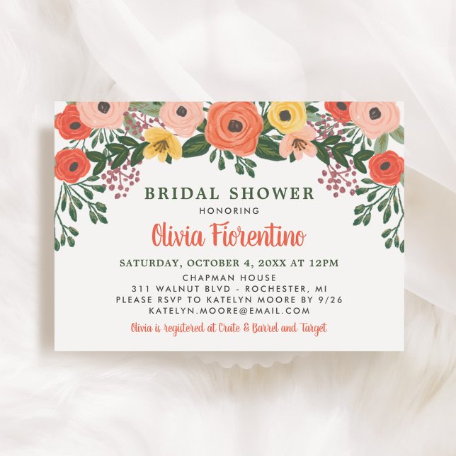 Whimsical Blush Coral Floral Wedding Bridal Shower Invitation (Creator Uploaded)