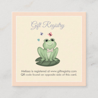 Whimsical Blush Frog Baby Shower Registry QR Enclosure Card