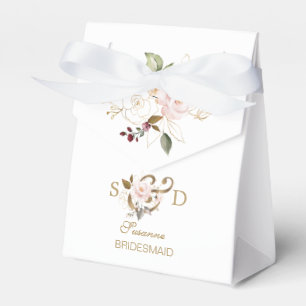 Whimsical Blush Gold Flowers Monogram Wedding Favour Box