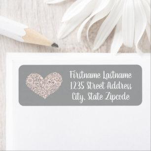 Whimsical Blush Heart Grey Wedding Address Return Address Label