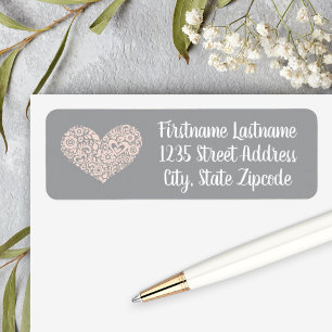 Whimsical Blush Heart Grey Wedding Address Return Address Label