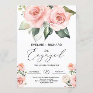 WHIMSICAL blush pink floral roses engagement Invitation