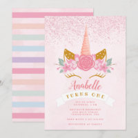 Whimsical Blush Pink Rainbow Unicorn Birthday