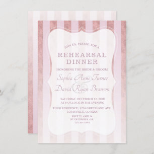 Whimsical Blush Rose Gold Stripes Rehearsal Dinner Invitation