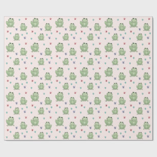 Whimsical Blush Watercolor Frog Baby Shower Wrapping Paper