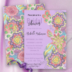 Whimsical Bohemian Colourful Flowers Bridal Shower Invitation