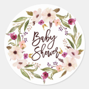 Whimsical Bohemian Floral Wreath Baby Shower Classic Round Sticker