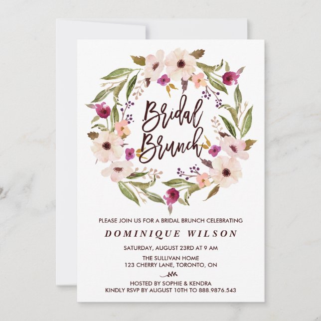 Whimsical Bohemian Floral Wreath Bridal Brunch Invitation (Front)