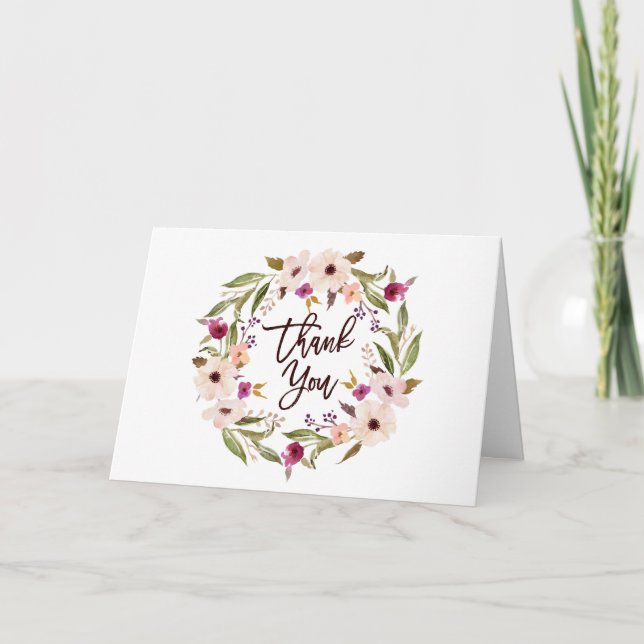 Whimsical Bohemian Floral Wreath Thank You Card (Front)