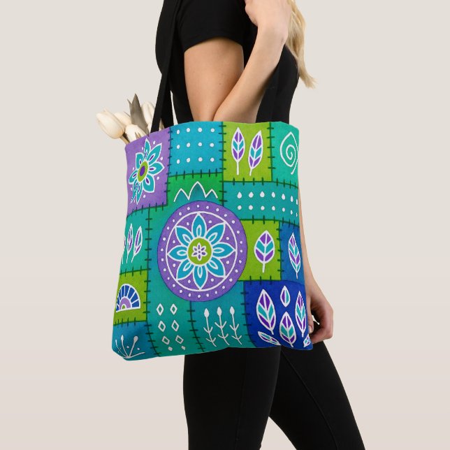 Whimsical Bohemian Patterned Tote Bag (Close Up)