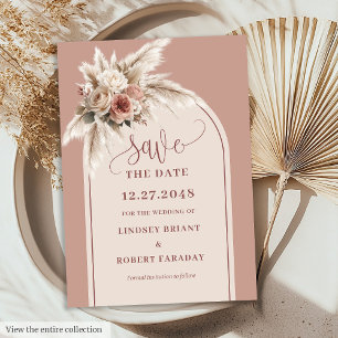 Whimsical Boho Arch Dusty Pink Floral Save Date Invitation