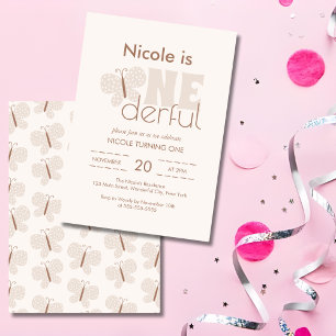 Whimsical Boho Baby Butterfly Retro 1st Birthday Invitation