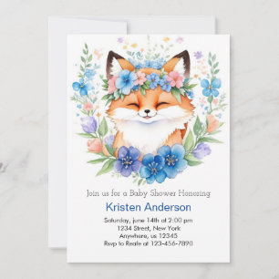 Whimsical Boho Blue Fox Meadow Boy Baby Shower Invitation