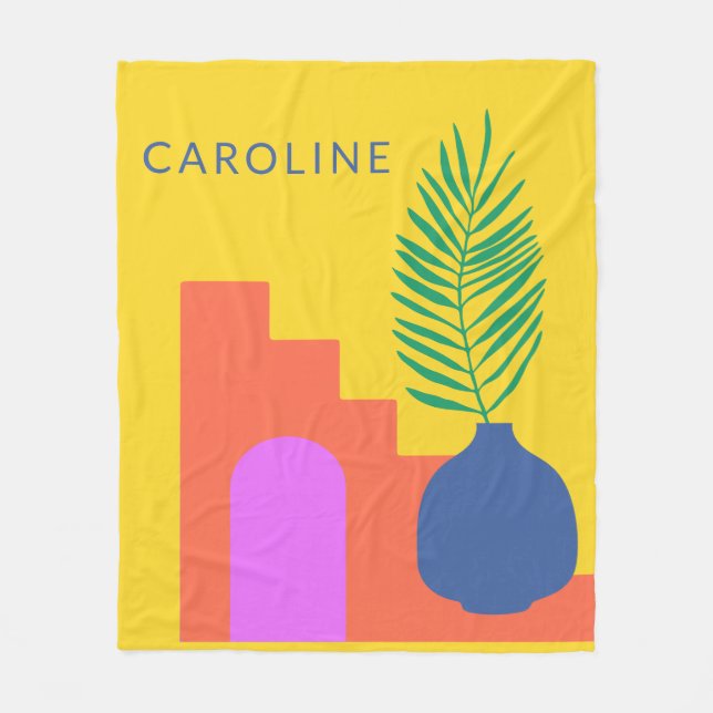 Whimsical Boho Botanical Shapes Personalised Name  Fleece Blanket (Front)