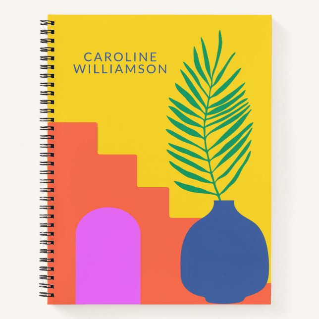 Whimsical Boho Botanical Shapes Personalised Name Notebook (Front)