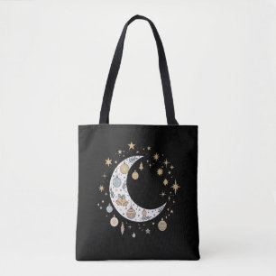 Whimsical Boho Celestial Christmas Moon & Stars Tote Bag