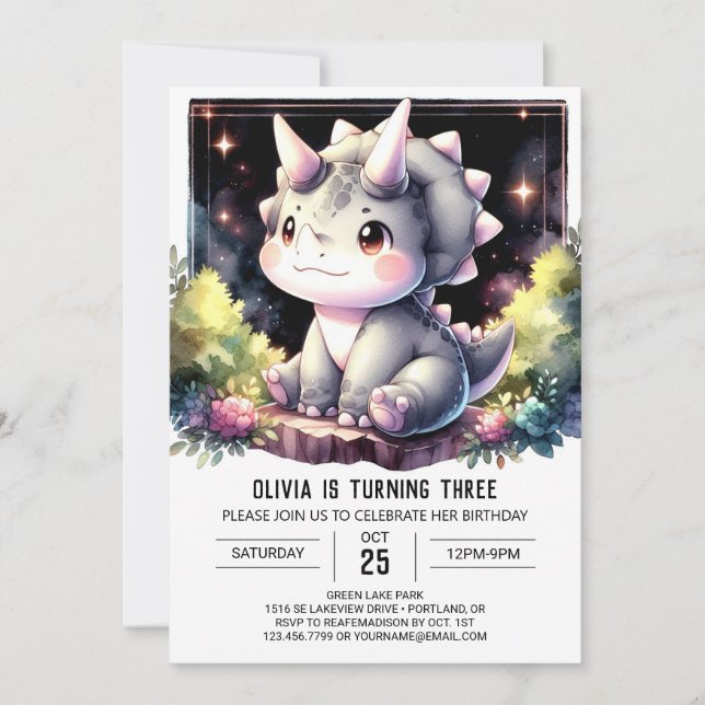 Whimsical Boho Dino Bash Birthday Invitation (Front)