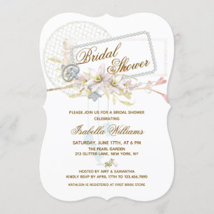Whimsical Boho Floral Pearl Wreath Bridal Shower Invitation