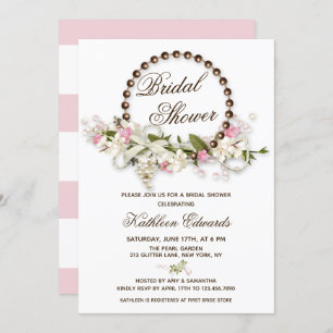 Whimsical Boho Floral Pearl Wreath Bridal Shower Invitation