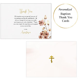 Whimsical Boho Flowers Orthodox Christian Baptism Thank You Card