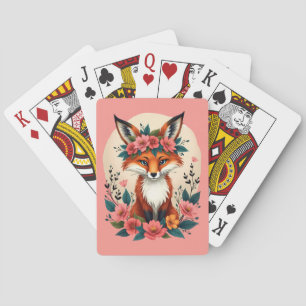 Whimsical Boho Fox with Floral Crown Woodland Playing Cards