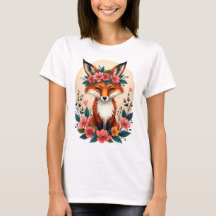 Whimsical Boho Fox with Floral Crown Woodland T-Shirt