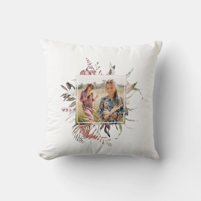 Whimsical Boho Frame Photo Throw Pillow (Front)