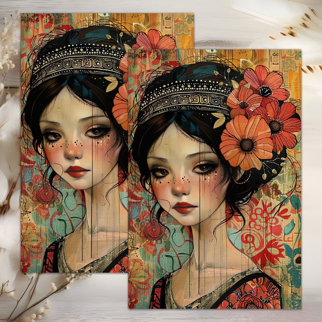 WHIMSICAL BOHO GIRL DECOUPAGE TISSUE PAPER (WHIMSICAL BOHO GIRL DECOUPAGE TISSUE PAPER)