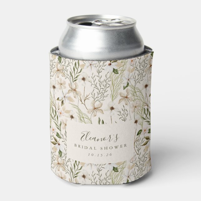 Whimsical Boho Greenery Foliage Bridal Shower Can Cooler (Can Front)
