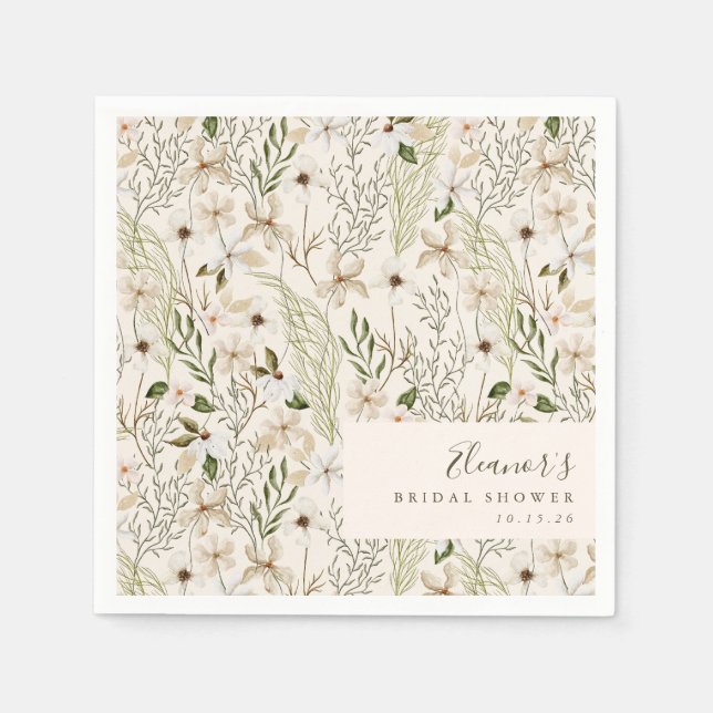 Whimsical Boho Greenery Foliage Bridal Shower Napkin (Front)