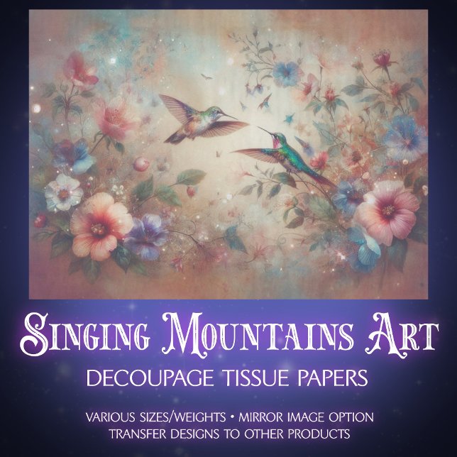 Whimsical Boho Hummingbirds & Flowers Decoupage Tissue Paper (Creator Uploaded)