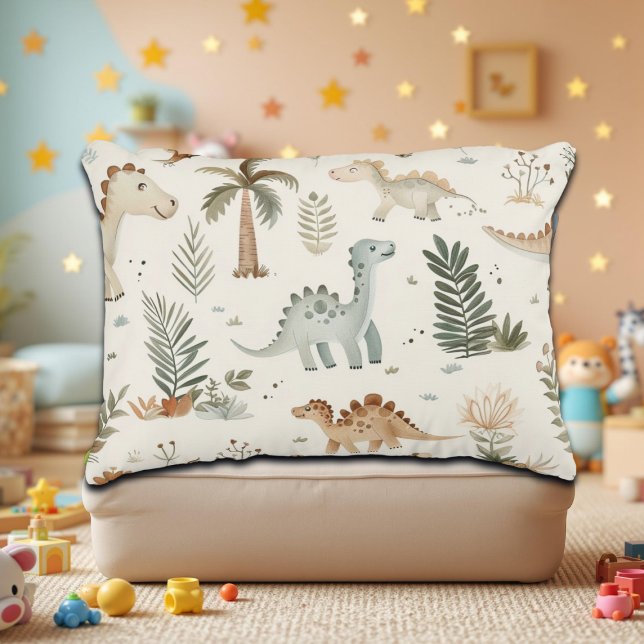 Whimsical Boho Jungle Dinosaur Pattern Decorative Cushion (Creator Uploaded)