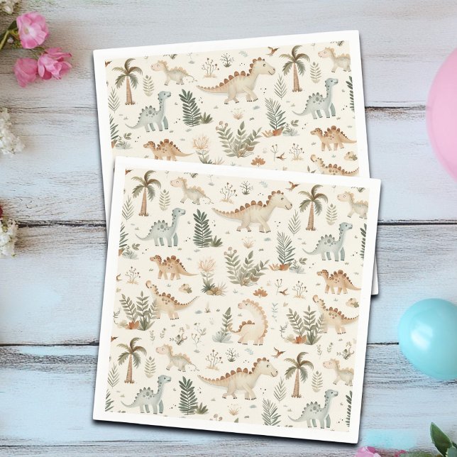 Whimsical Boho Jungle Dinosaur Pattern Napkin (Creator Uploaded)