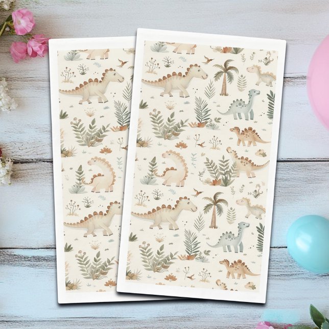 Whimsical Boho Jungle Dinosaur Pattern Napkin (Creator Uploaded)