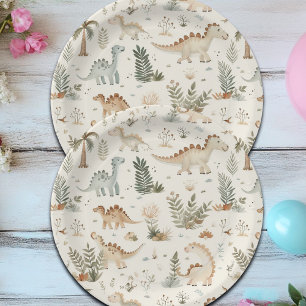 Whimsical Boho Jungle Dinosaur Pattern Paper Plate