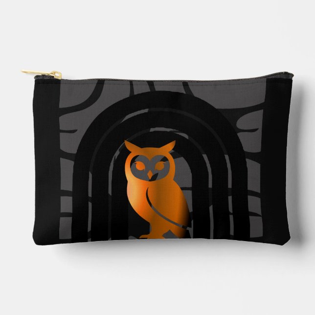 Whimsical Boho Owl & Tropical Monstera Leaf Accessory Pouch (Front)